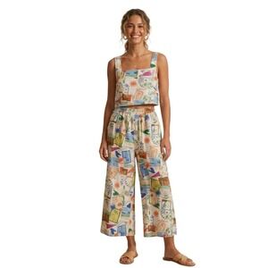 Goa Beachwear by Japna Postcard Print 2-Piece Linen Blend Set Size M Vacation